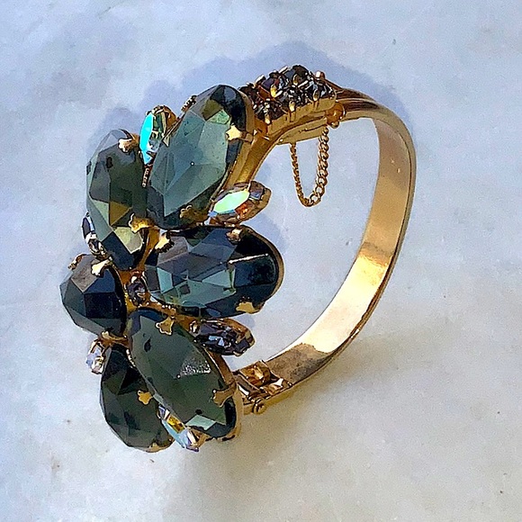 JULIANA DELIZZA & ELSTER BRACELET BANGLE CLAMPER CRYSTAL VINTAGE SMOKED CRYSTALS - Picture 2 of 15